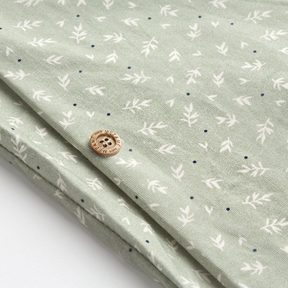 baby and child jersey bedding set, super soft, sage, zip and buttons
