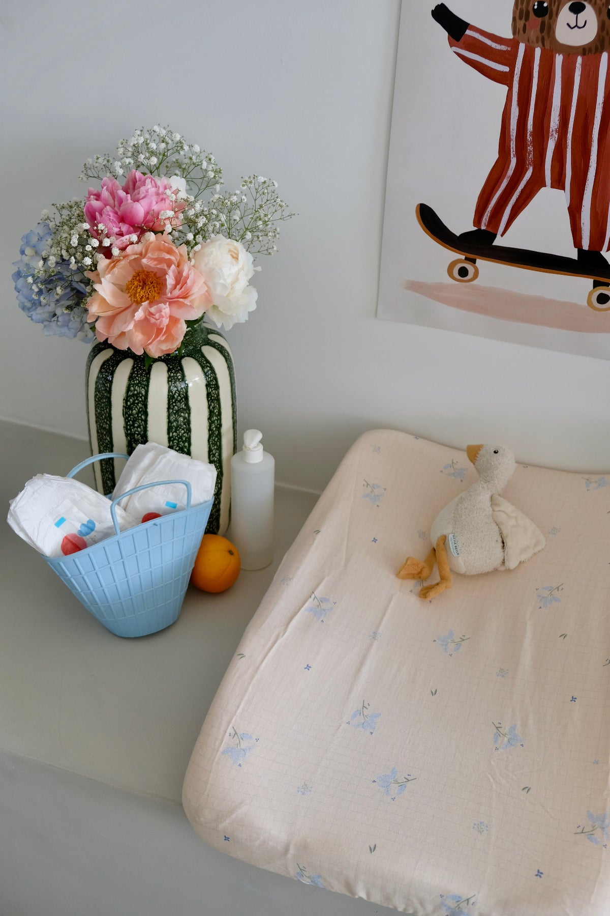 Housse matelas à langer Bleuets