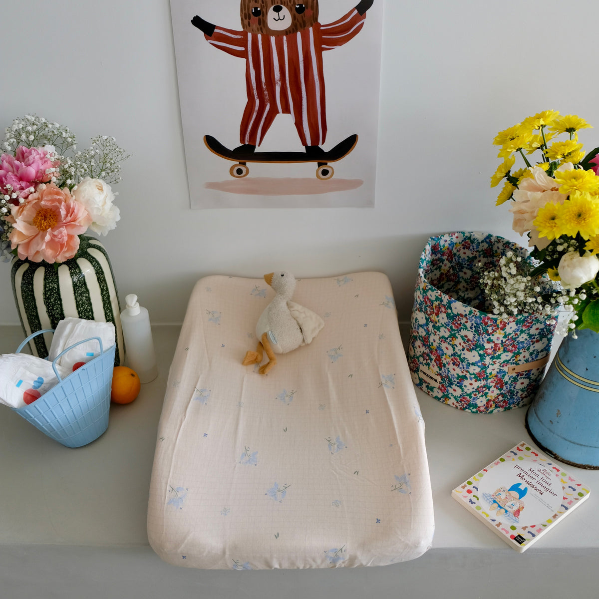 Housse matelas à langer Bleuets