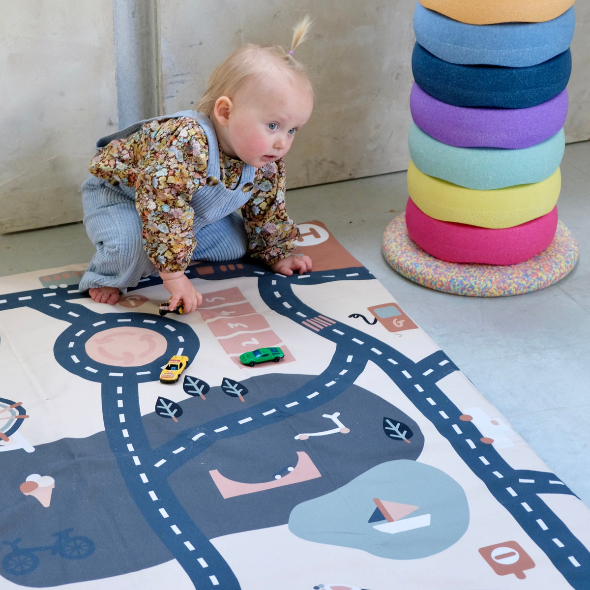 Überziehbare Rennstreckenhülle für Spiel-, Motorik- und Aktivitätsmatte für Baby und Kind, Autos, unisex