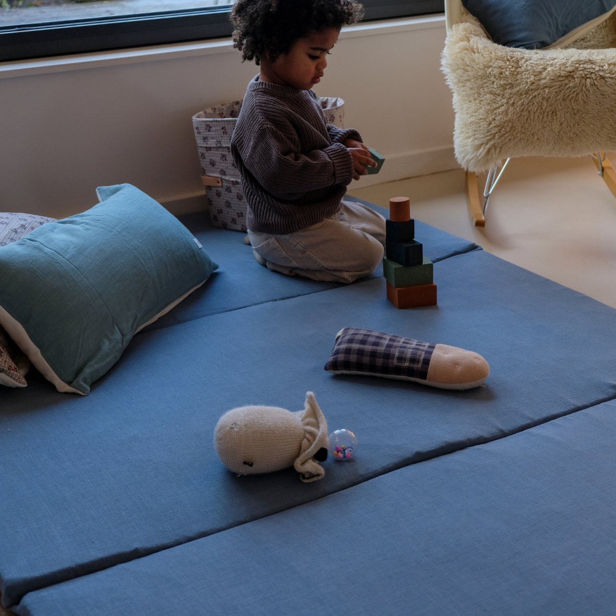 verlengstuk voor speelmat motoriek en spel baby kind groot formaat XXL effen blauw