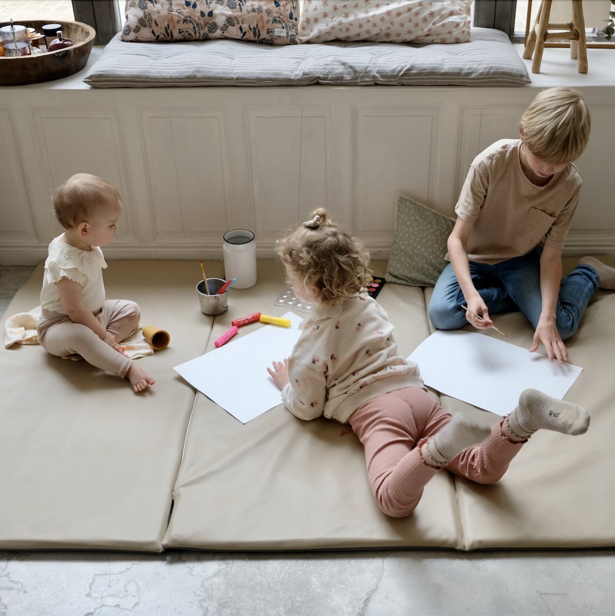 extensión para alfombra de juego impermeable bebé niño gran formato XXL impermeable liso beige sésame