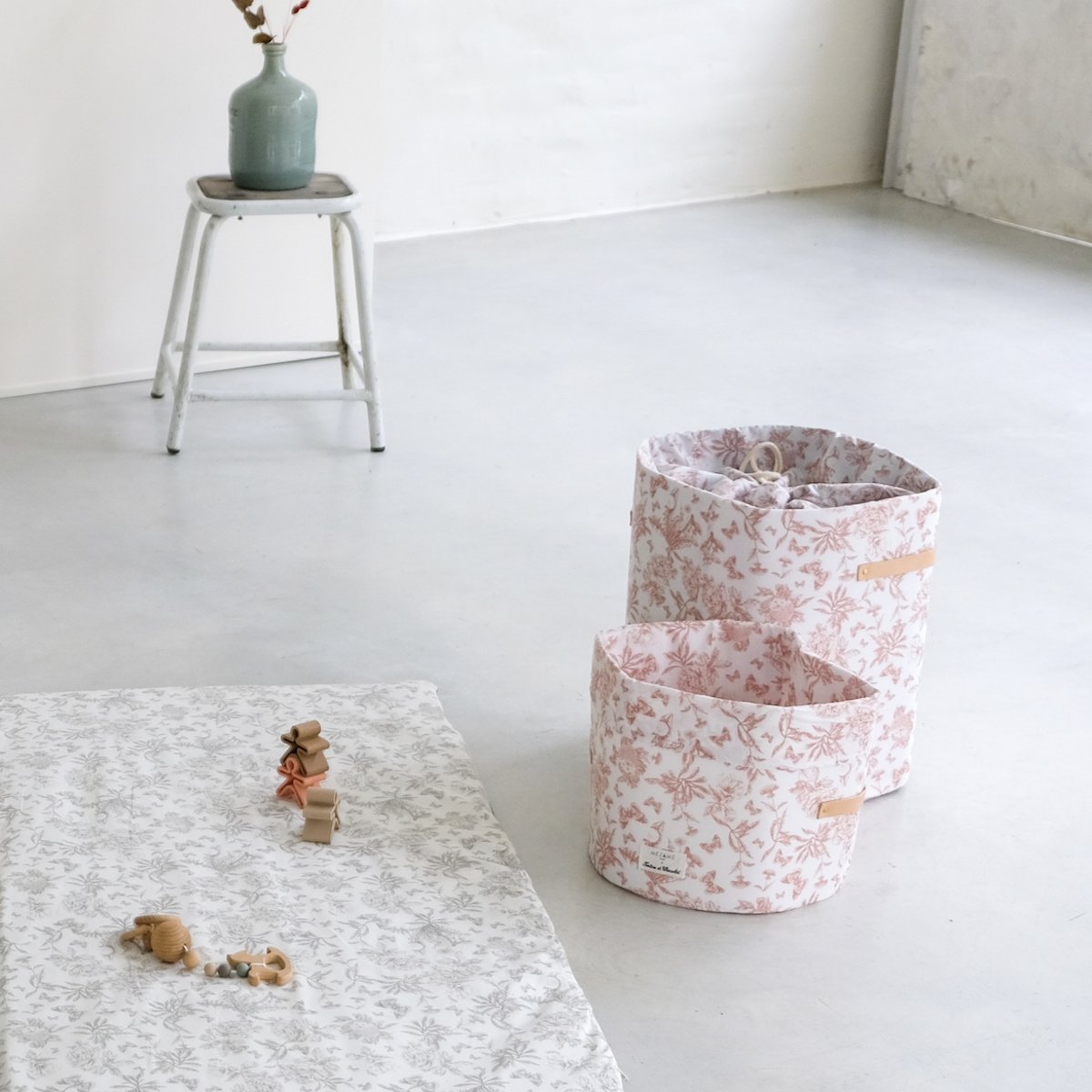 large storage basket baby child tartine&chocolat collaboration pink colourway