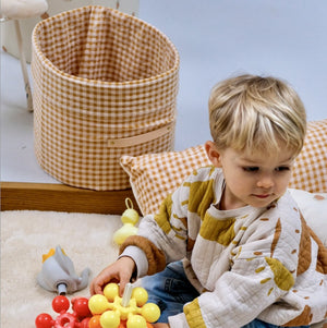 cesta pequeña almacenamiento juguetes bebé niño vichy coloris caramel 