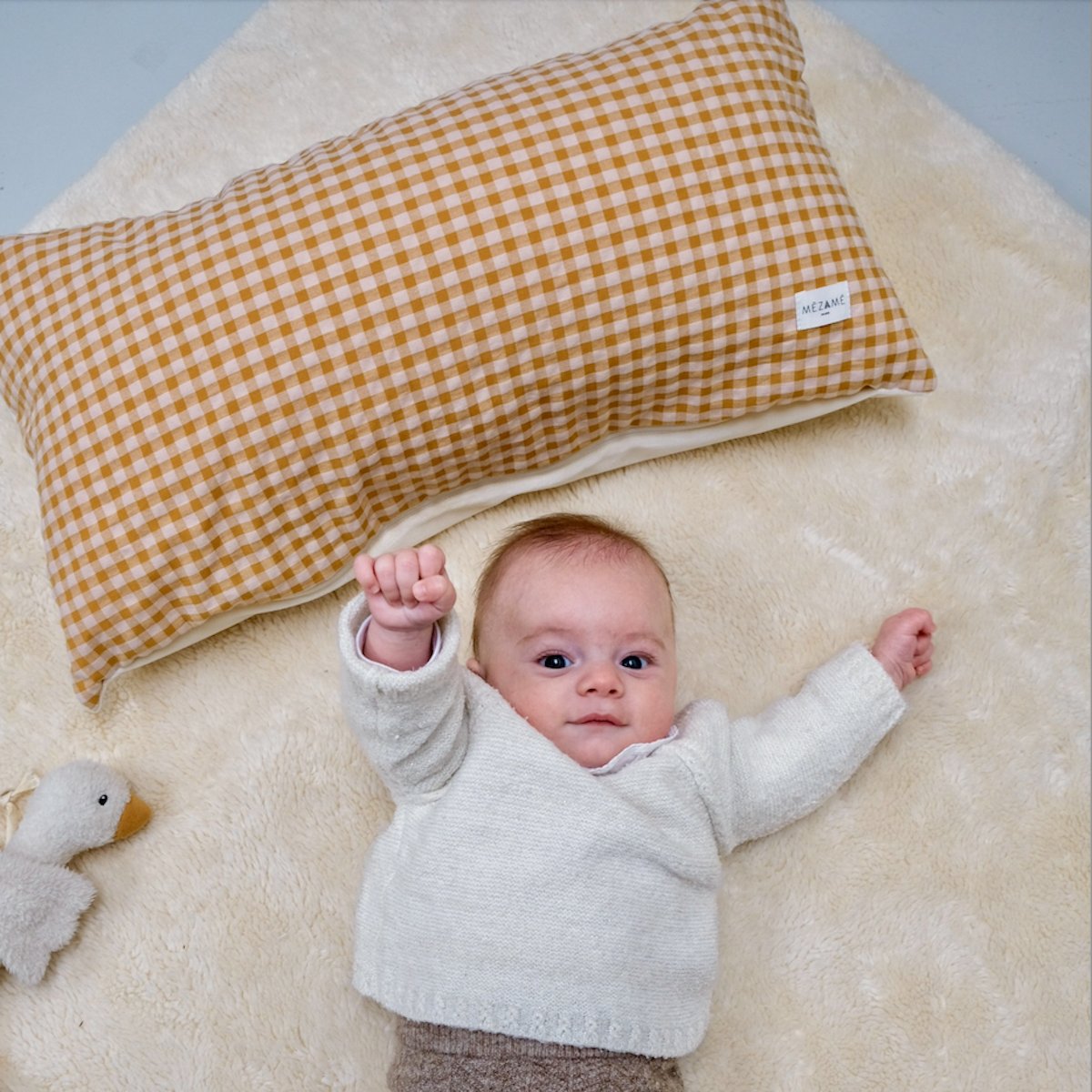 zacht kussen baby kind ouders vichy kleur caramel 