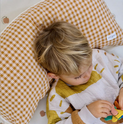 kuschelig weiches Kissen für Baby, Kind und Eltern, Vichy-Karo in Karamell 
