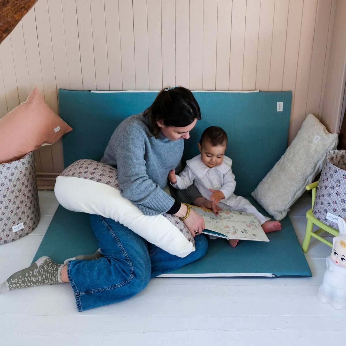 baby and child play mat in plain Baltic green 