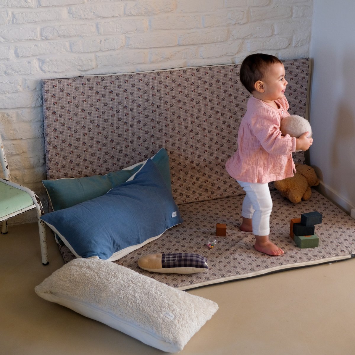 speelmat voor baby en kind voor ontwikkeling, motoriek en spelletjes, bloemen- en ruitjesmotief