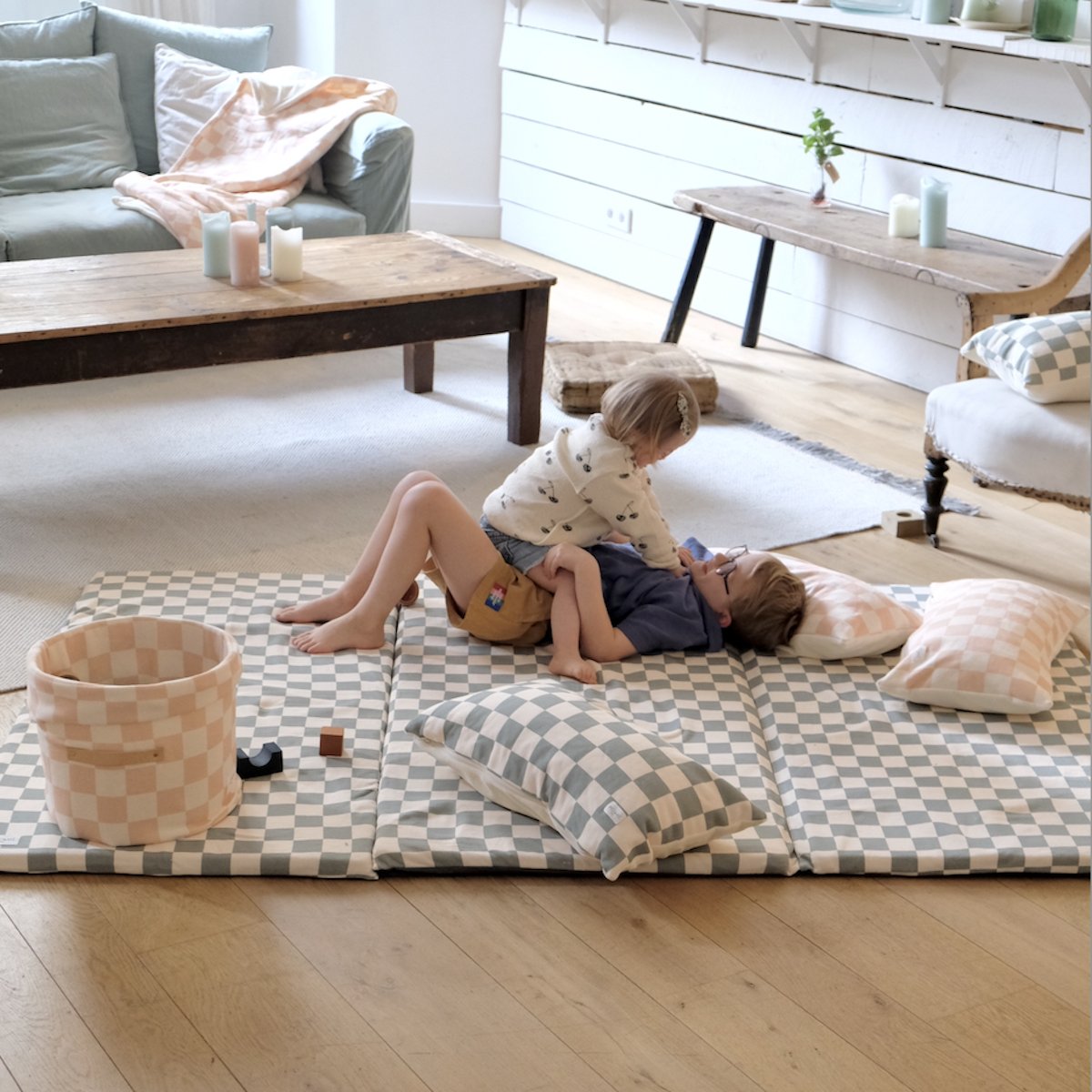 speelkleed en spelen kind groot formaat XXL print groen dambord